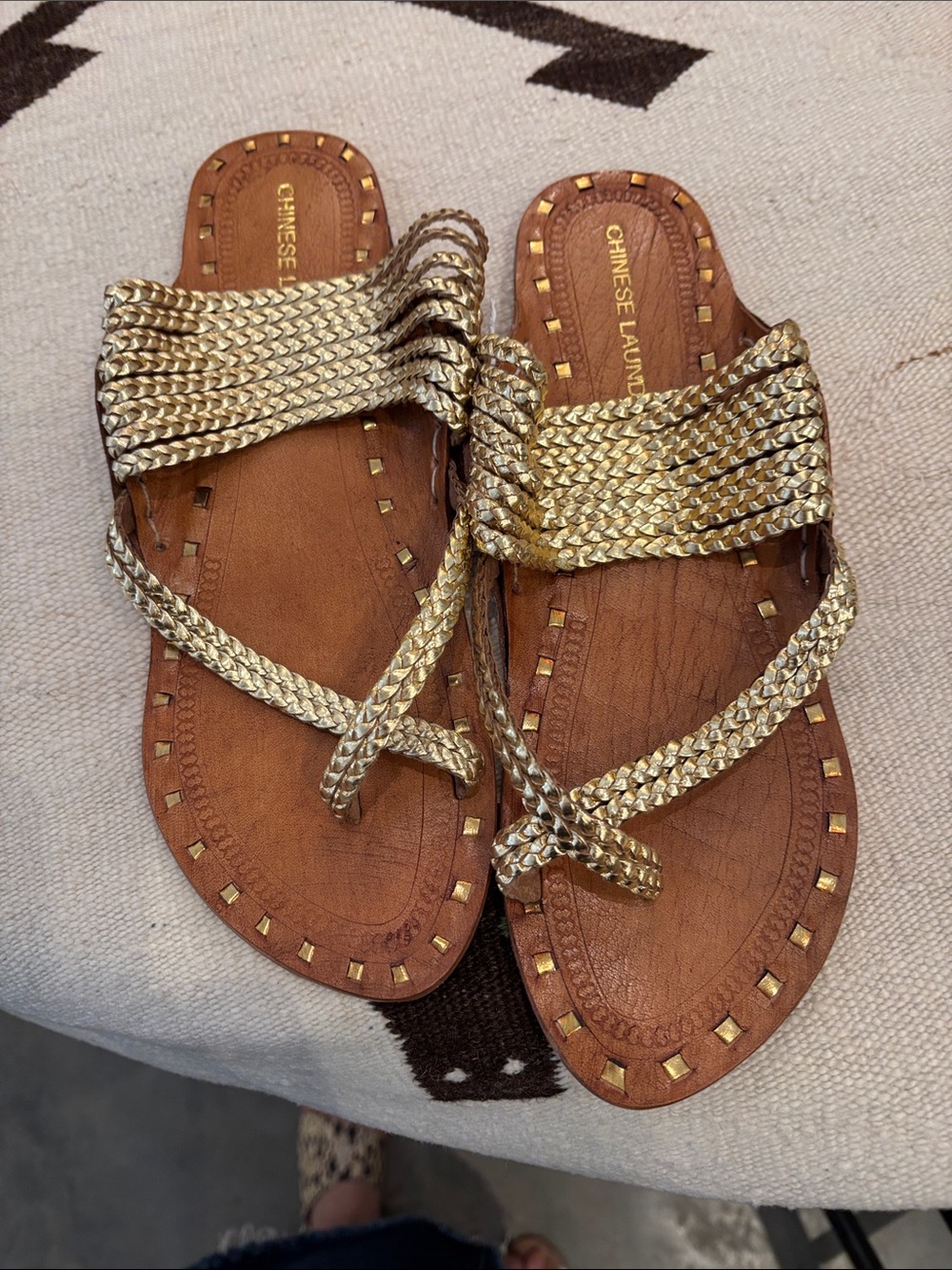 NWOT Chinese, laundry, leather, gold sandals